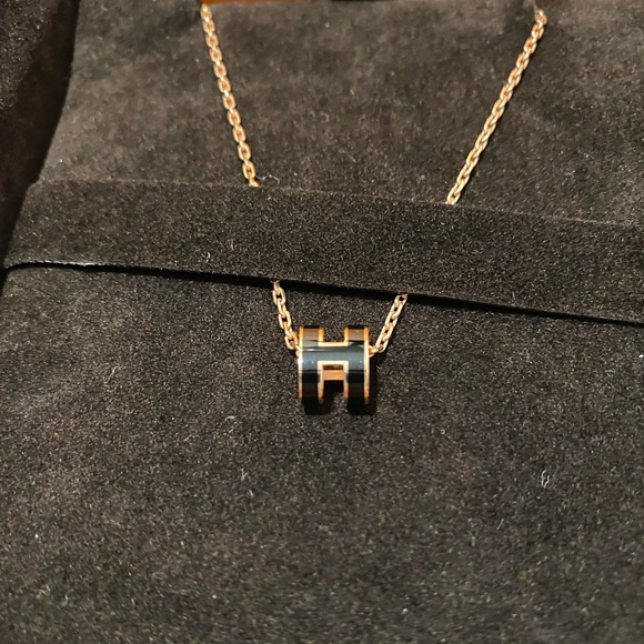 SOLD - Authentic Hermes Mini Pop H Rosegold and Black Pendant - Picture 1 of 6